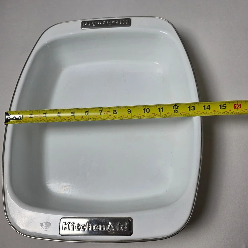 KitchenAid Roasting Pan Large White Enamel Rectangular Casserole Dish Vintage